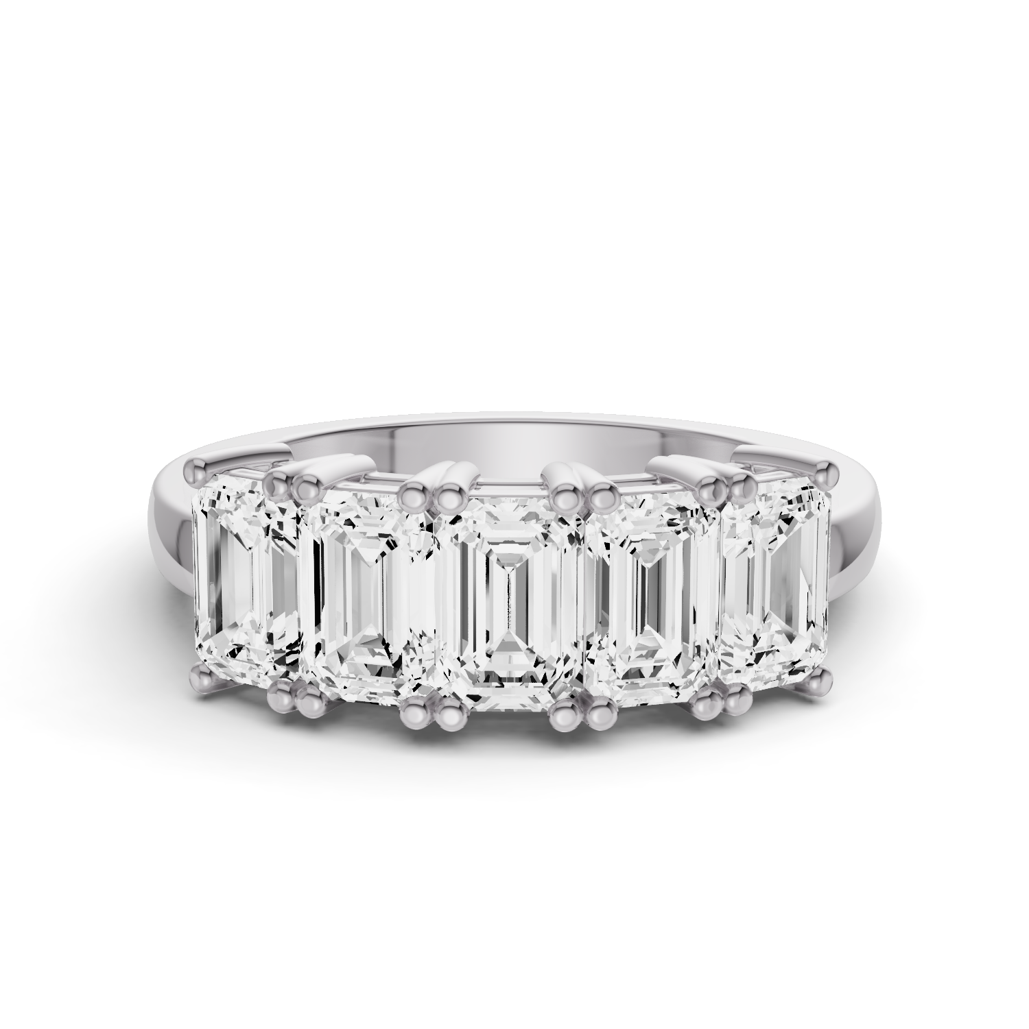 Emerald Lab Grown Diamond Five-Stone Anniversary Band in 14 Karat Gold Basket Setting