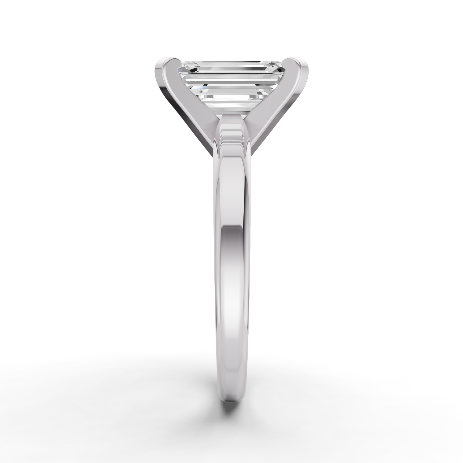 Emerald Solitaire Lab Grown Diamond Low Setting in 14 Karat Gold