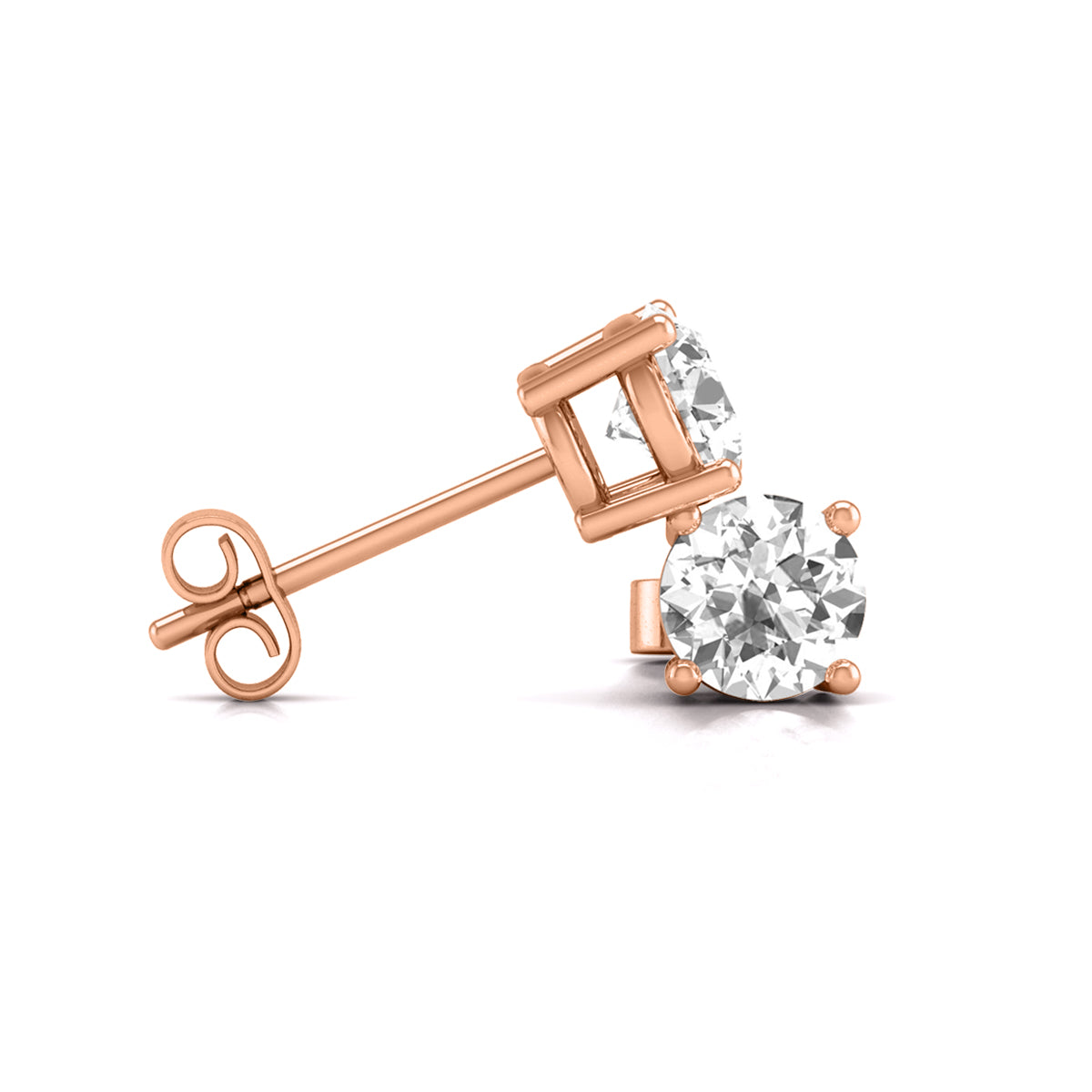 Round Solitaire Lab grown Diamond Earring Studs in 14 Karat Gold Push Back