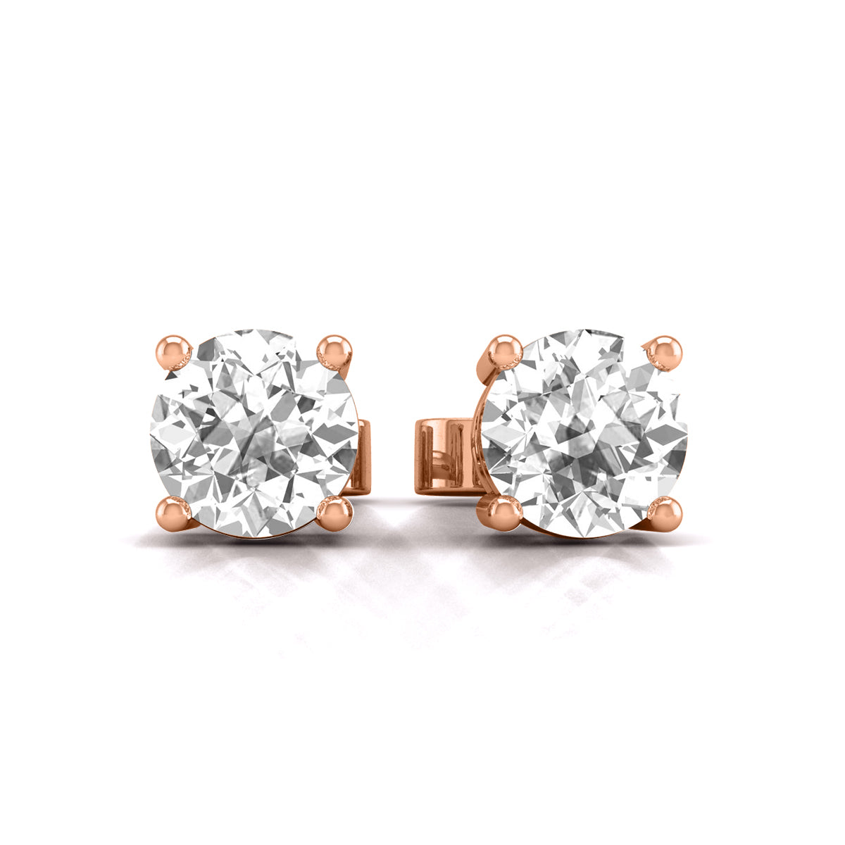 Round Solitaire Lab grown Diamond Earring Studs in 14 Karat Gold Basket Setting
