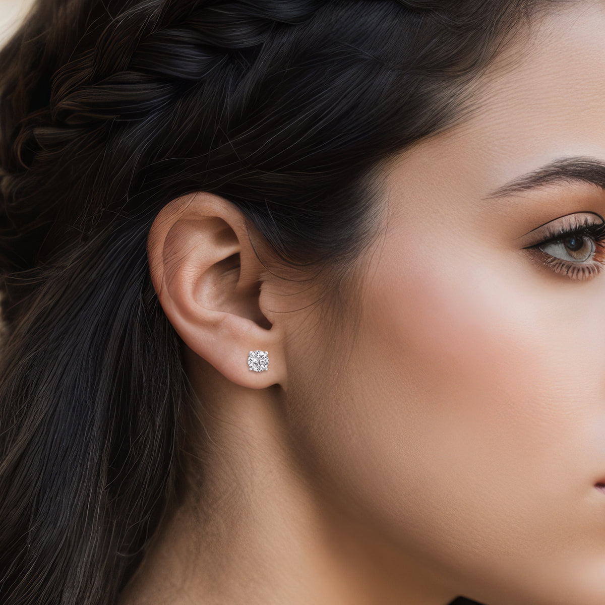 Round Solitaire Lab grown Diamond Earring Studs in 14 Karat Gold Push Back