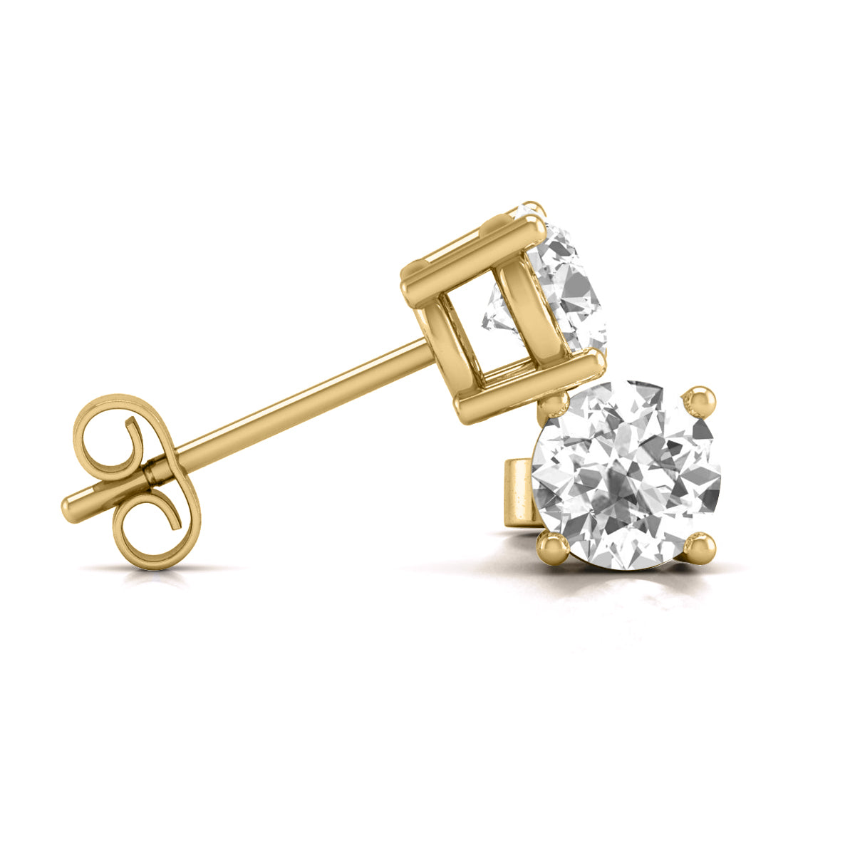 Round Solitaire Lab grown Diamond Earring Studs in 14 Karat Gold Push Back