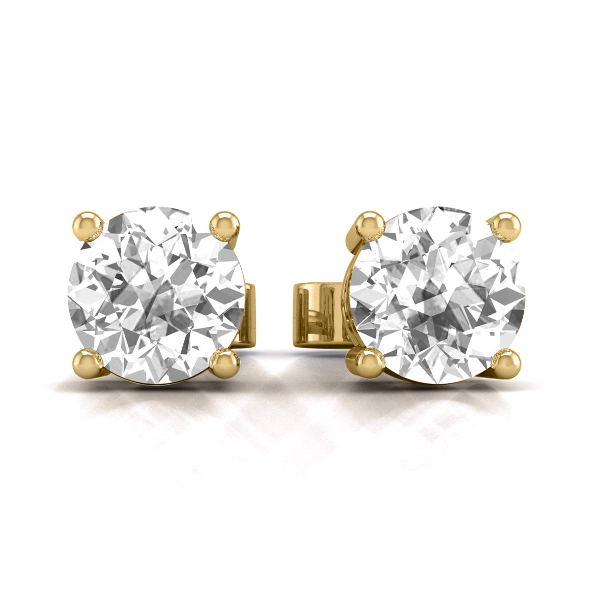Round Solitaire Lab grown Diamond Earring Studs in 14 Karat Gold Basket Setting