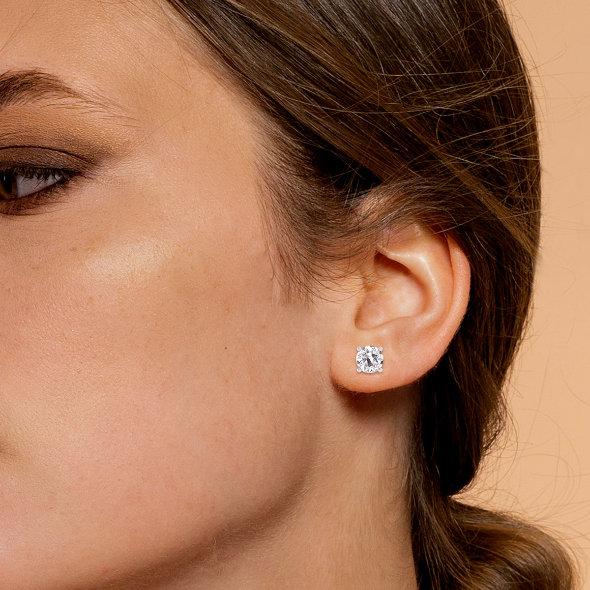 Round Solitaire Lab grown Diamond Earring Studs in 14 Karat Gold Basket Setting