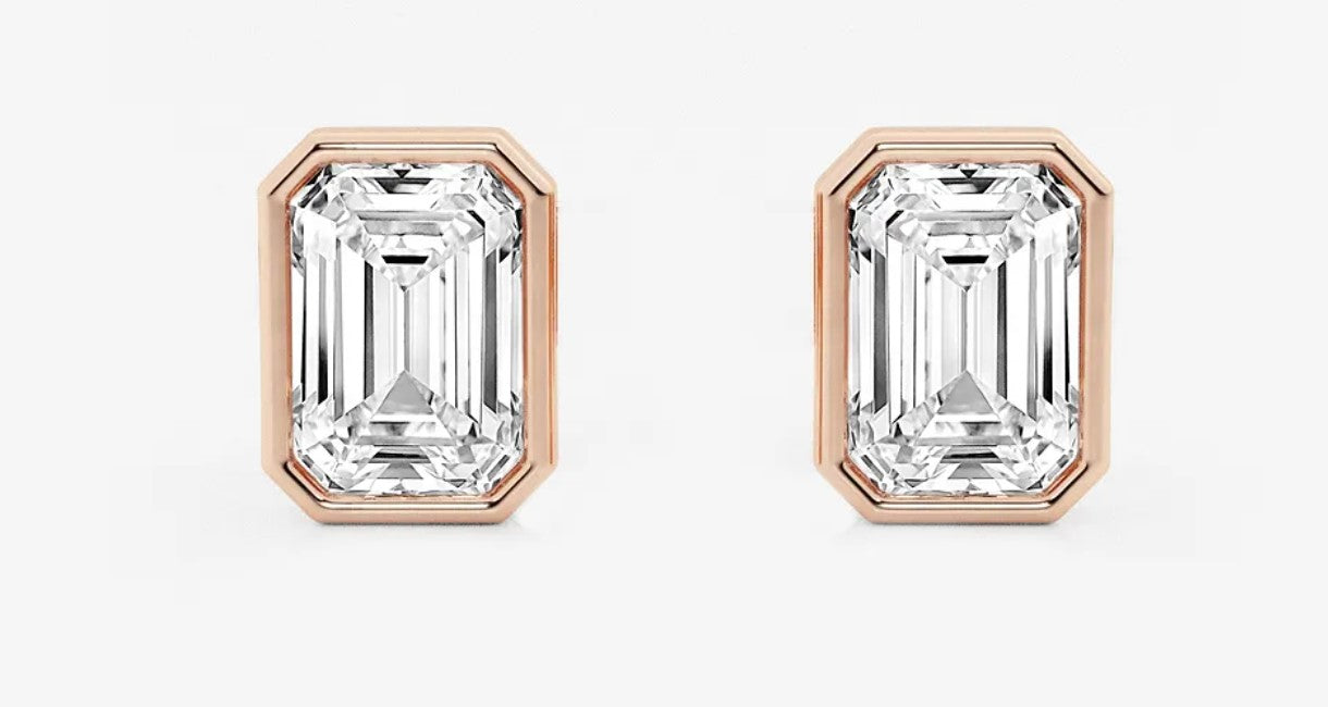 Emerald Solitaire Lab Grown Diamond Bezel Studs