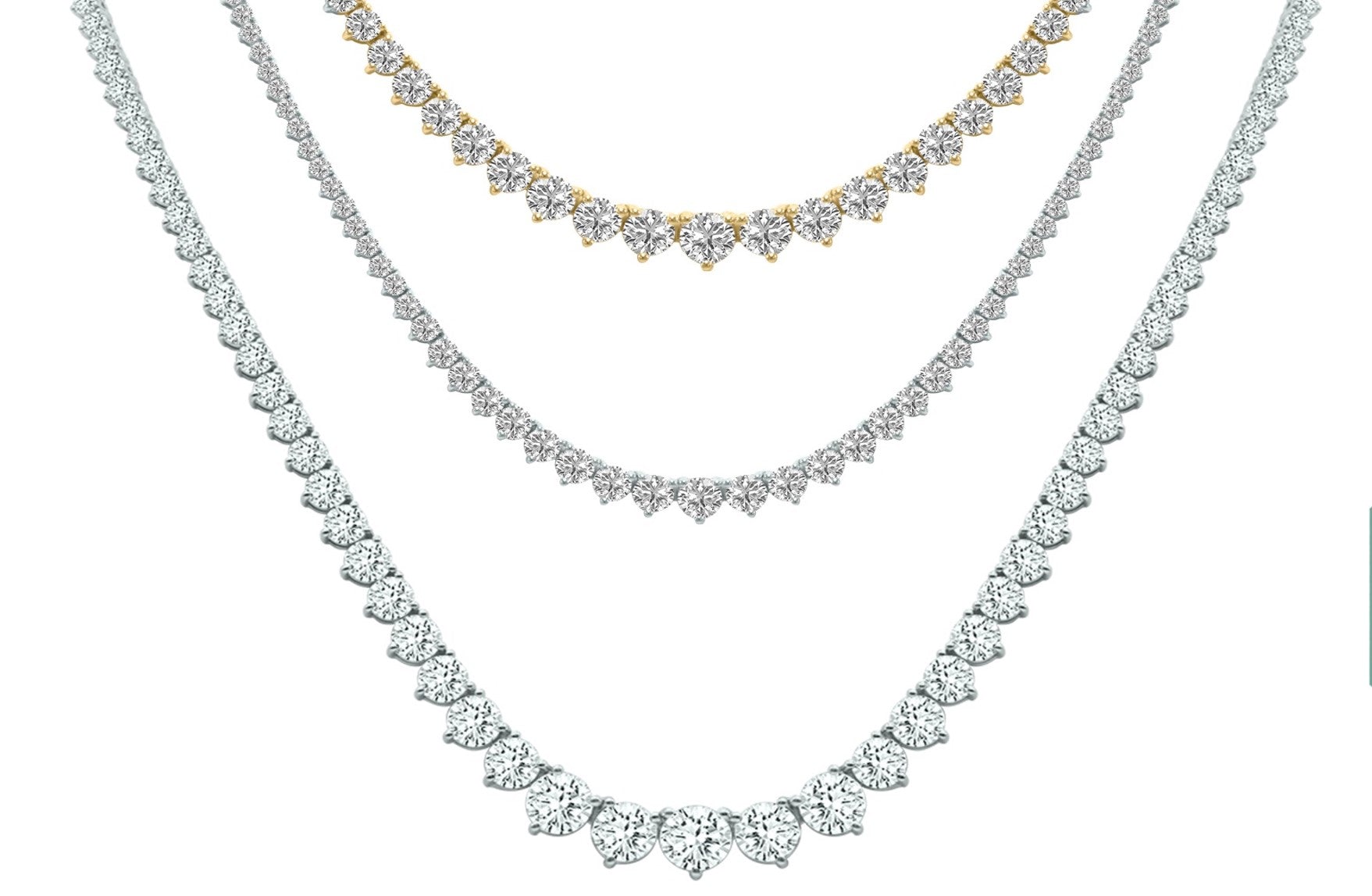 Graduated Lab Grown Diamond Tennis Necklace in 14 Karat Gold Set in 3 Prongs