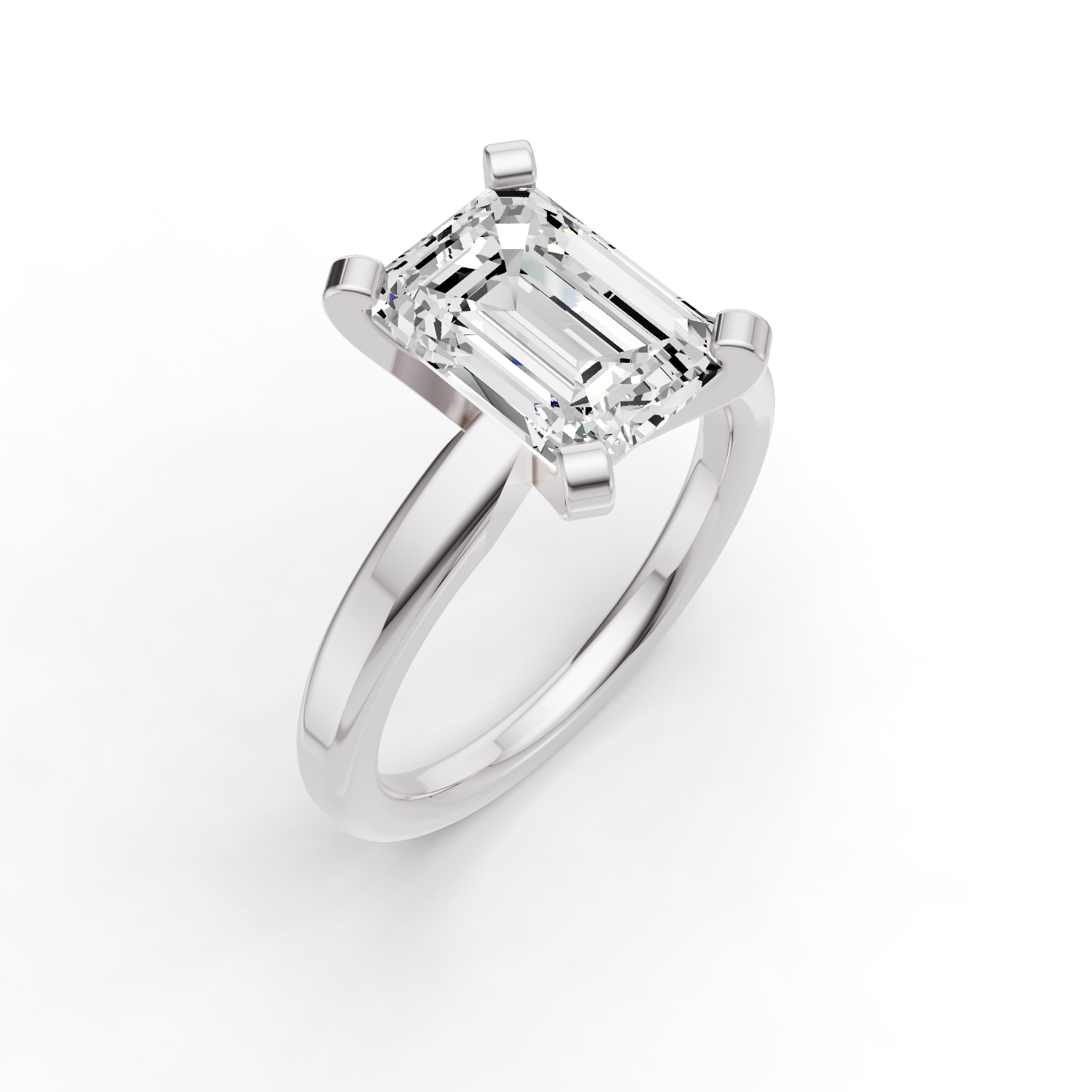 Emerald Solitaire Lab Grown Diamond Low Setting in 14 Karat Gold