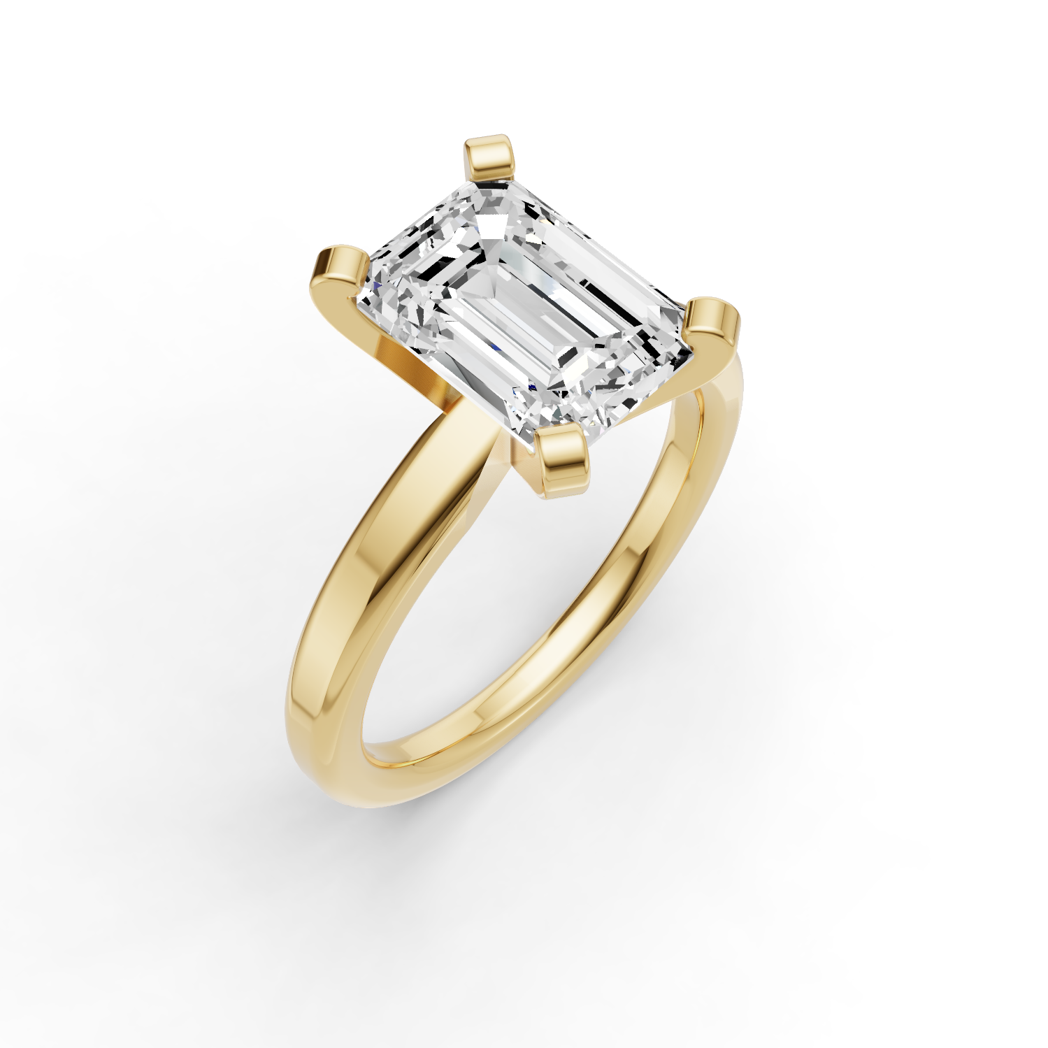 Emerald Solitaire Lab Grown Diamond Low Setting in 14 Karat Gold