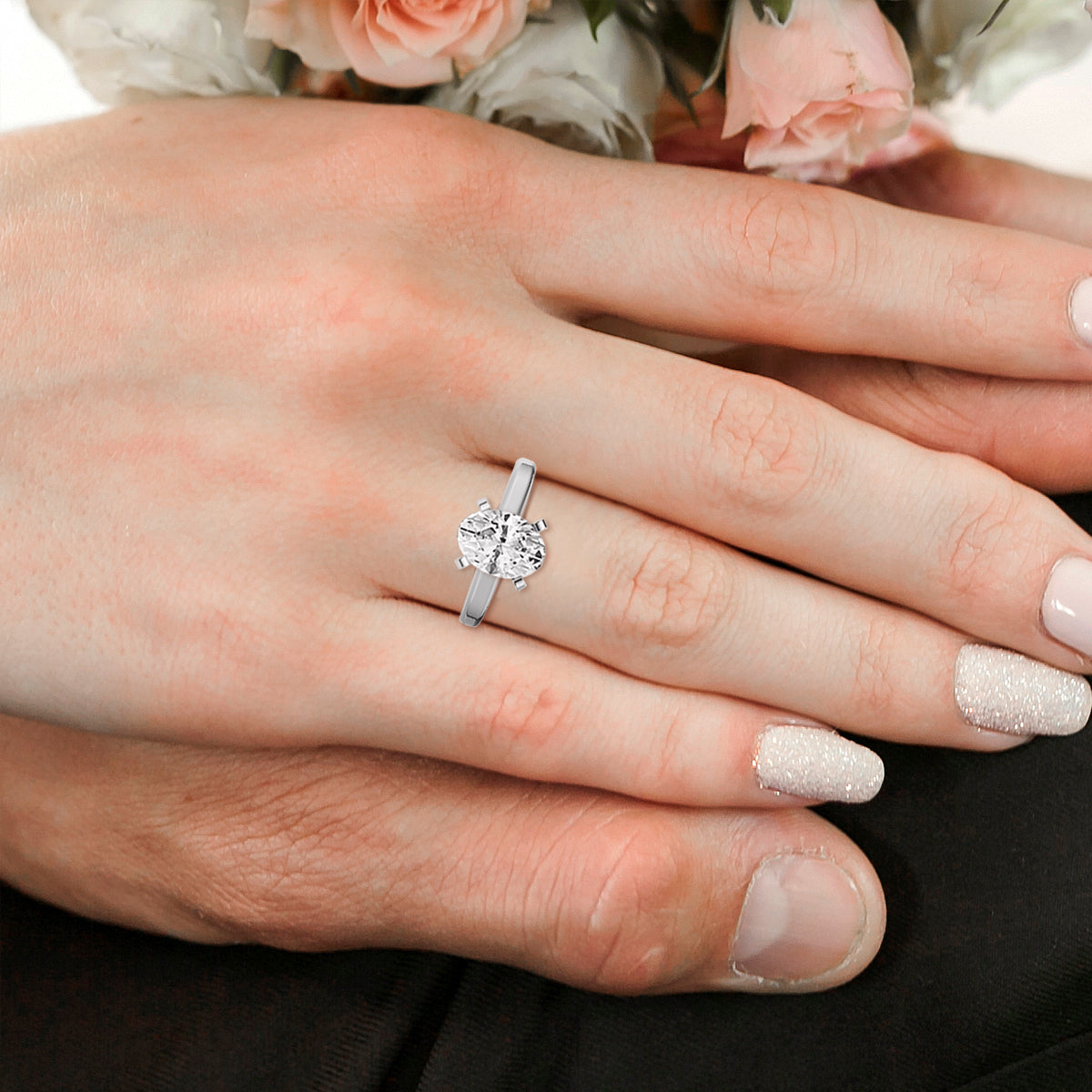 Oval Solitaire Lab Grown Diamond Low Setting in 14 Karat Gold