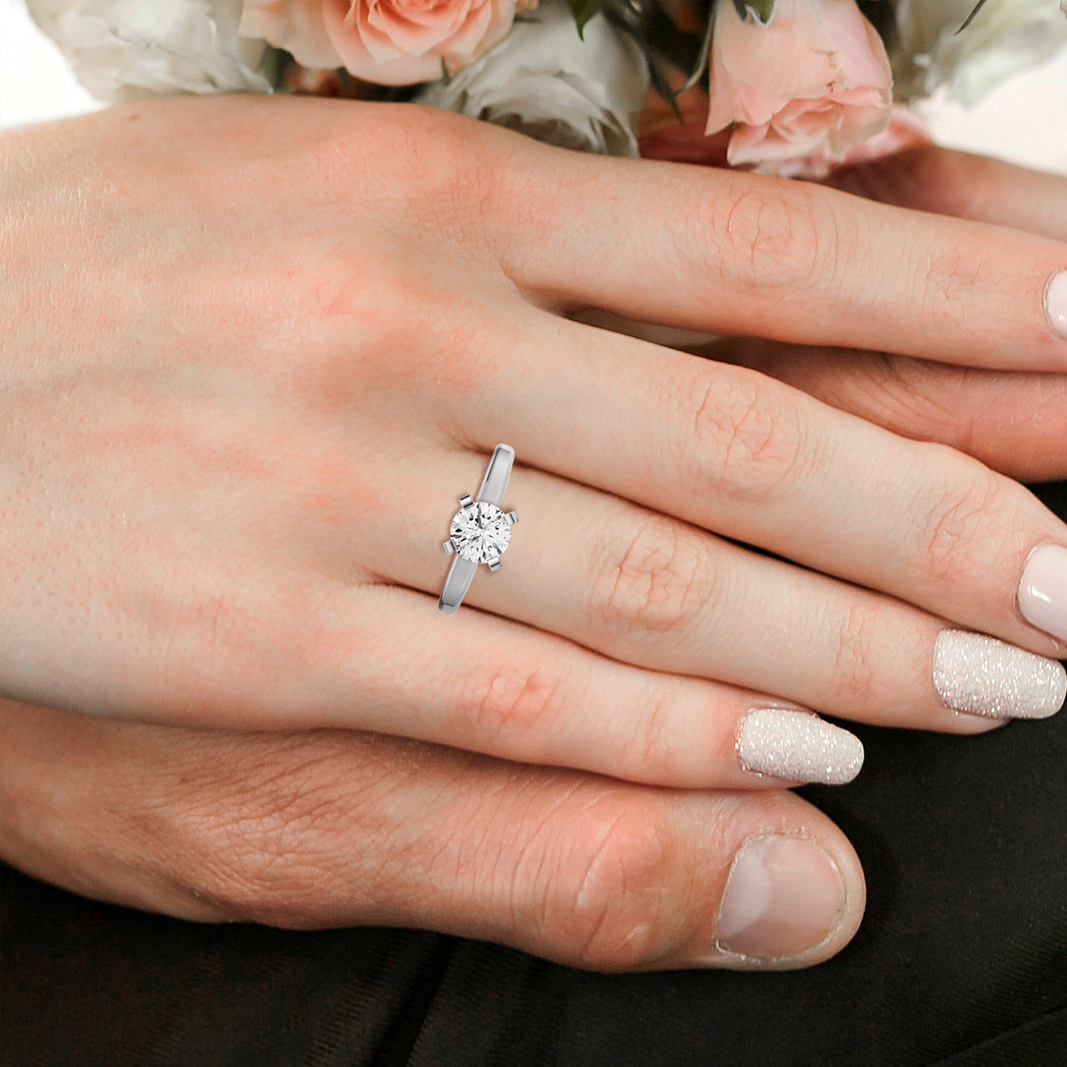 Round Solitaire Lab Grown Diamond Low Setting in 14 Karat Gold