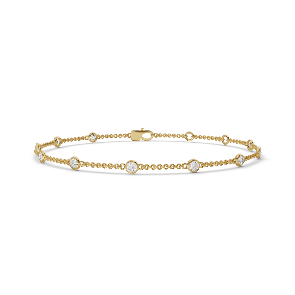 Round Lab Grown Diamond Station Bracelet in 14 Karat Gold Bezel Set