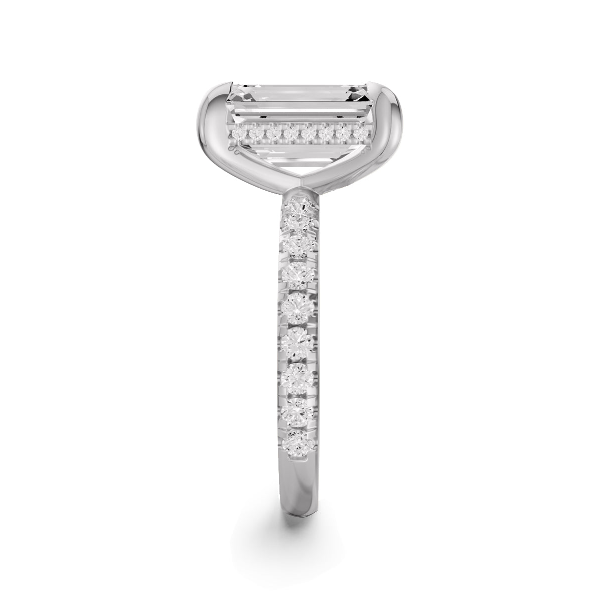 Emerald Hidden Halo Engagement Lab Grown Diamond Ring with Diamonds on the Shank