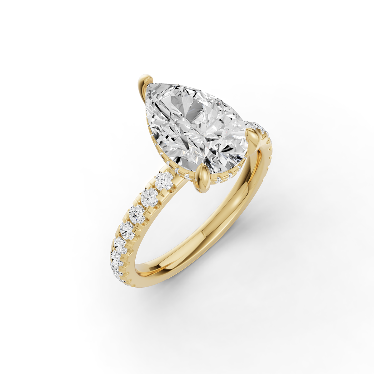 Pear Hidden Halo Engagement Lab Grown Diamond Ring with Diamonds on the Shank