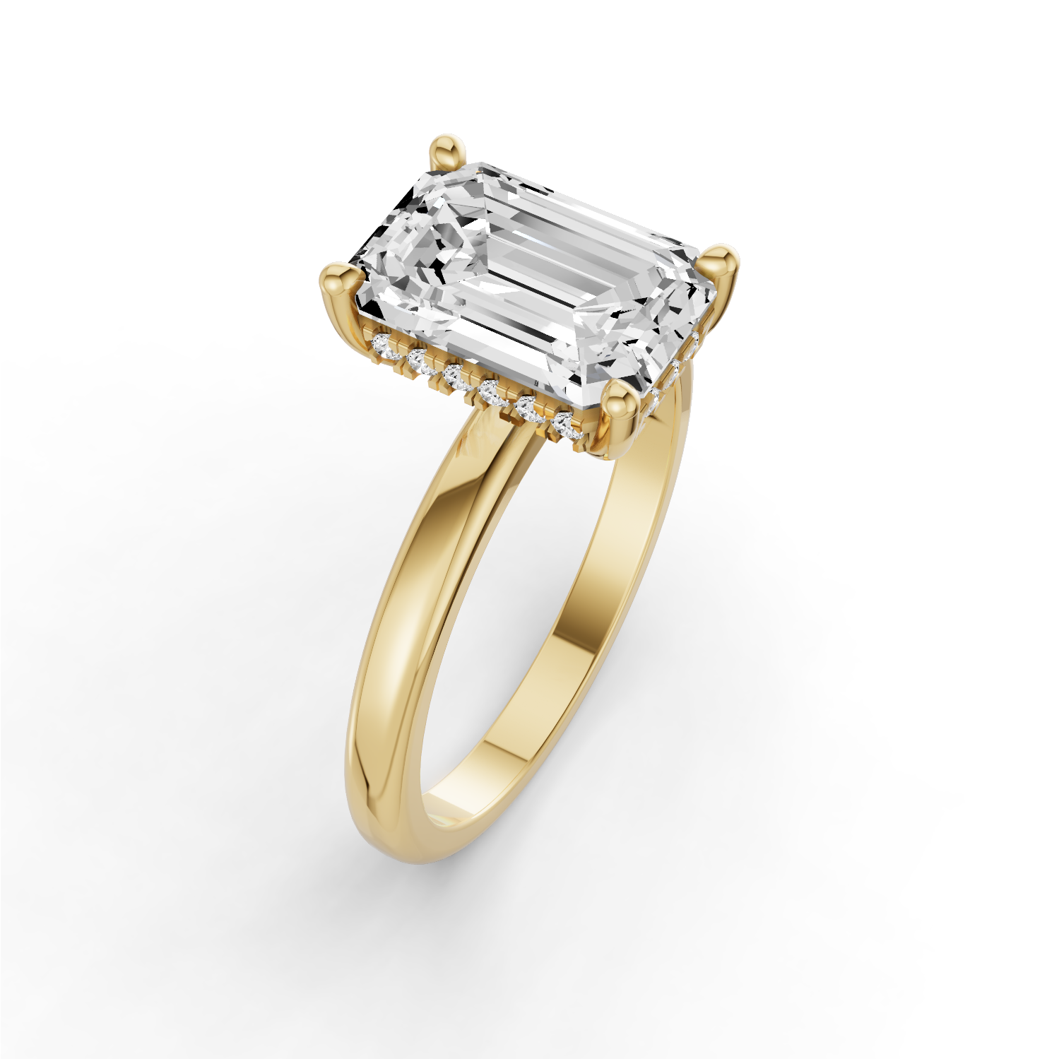 Emerald Hidden Halo Plain Shank Engagement Lab Grown Diamond Ring