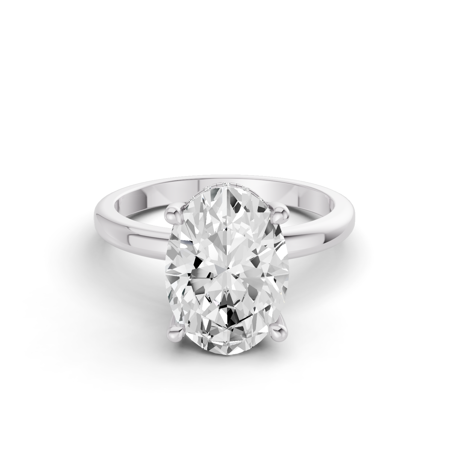 Oval Hidden Halo Plain Shank Engagement Lab Grown Diamond Ring