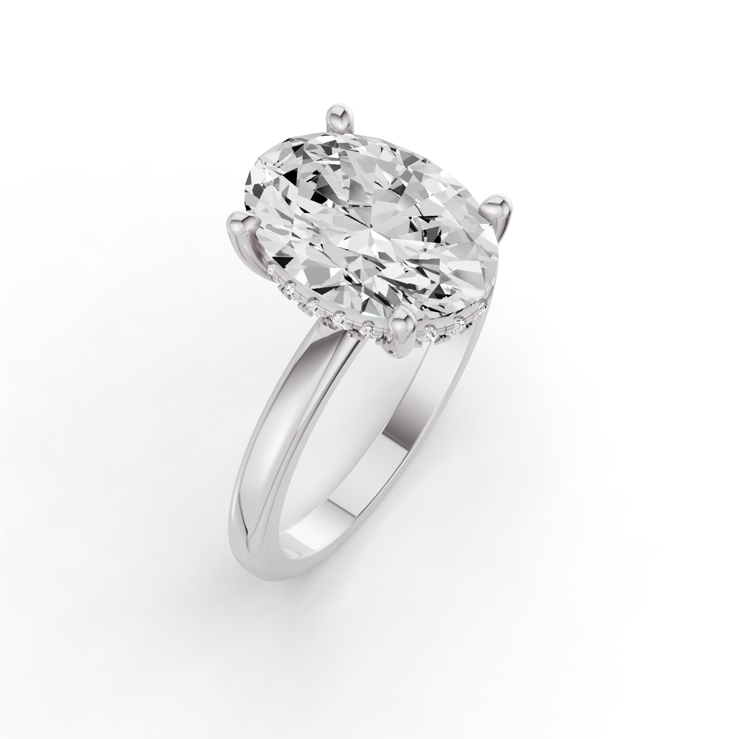 Oval Hidden Halo Plain Shank Engagement Lab Grown Diamond Ring