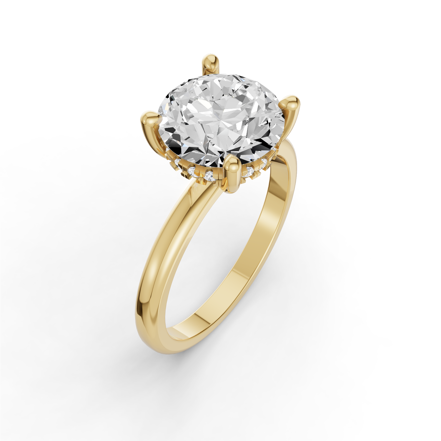 Round Hidden Halo Plain Shank Engagement Lab Grown Diamond Ring