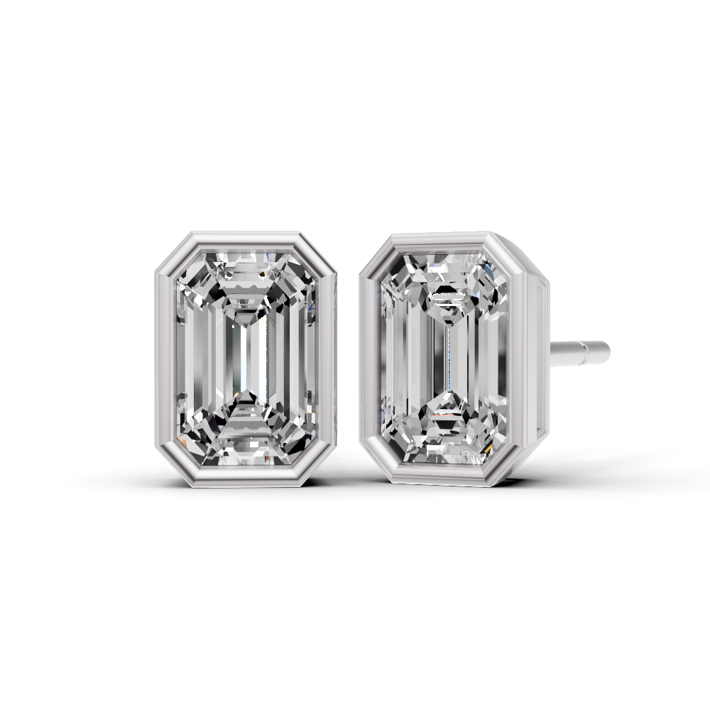 Emerald Solitaire Lab Grown Diamond Bezel Studs