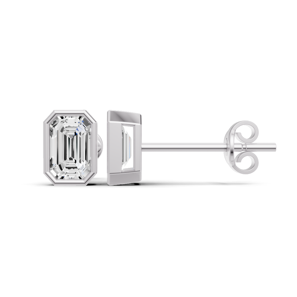 Emerald Solitaire Lab Grown Diamond Bezel Studs