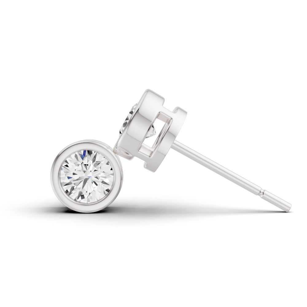 Round Solitaire Lab Grown Diamond Bezel Studs in 14K Gold