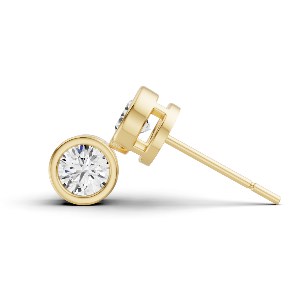 Round Solitaire Lab Grown Diamond Bezel Studs in 14K Gold