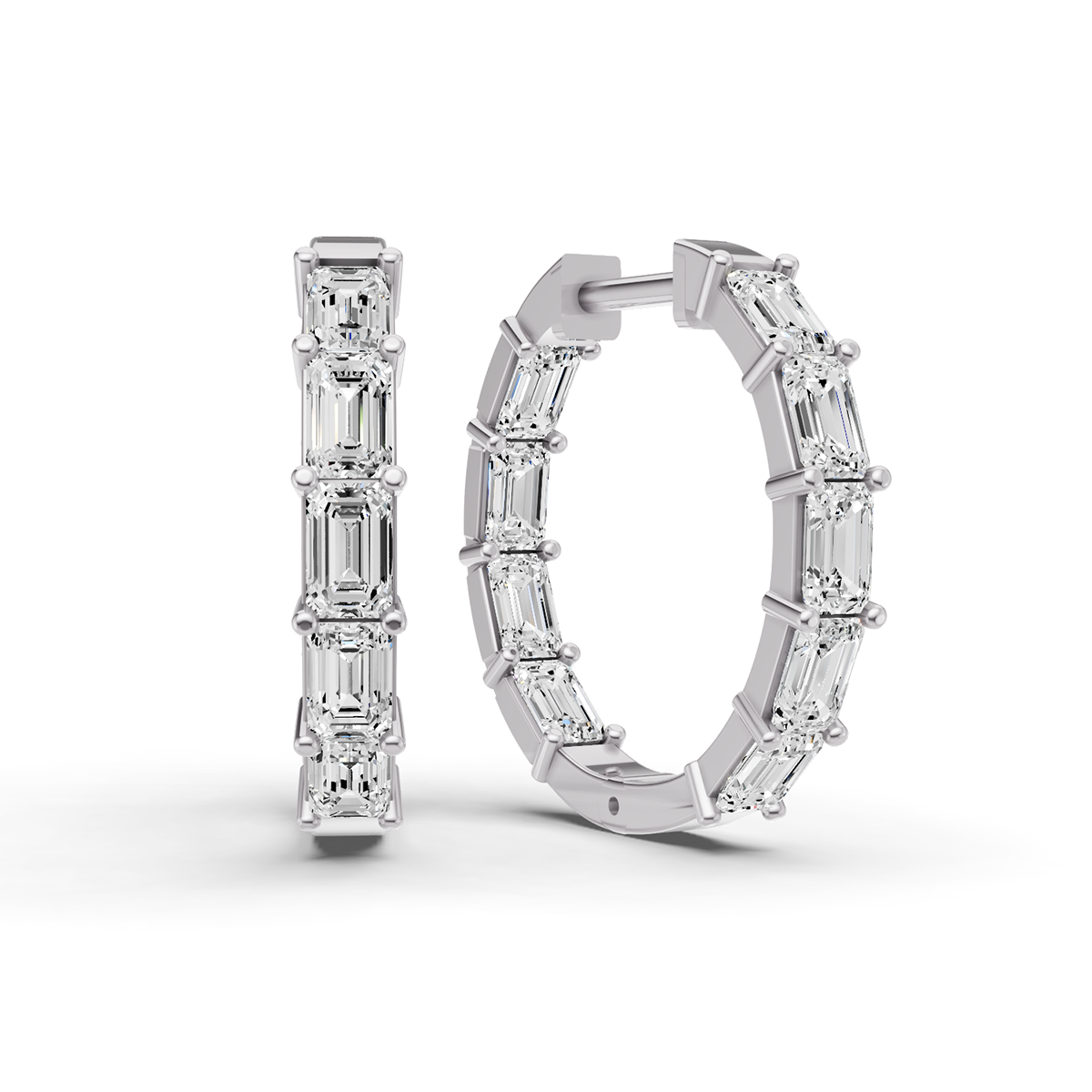 North-South Emerald 2 CTW Fancy Inside Out Hoop Earrings Lab Grown Diamonds