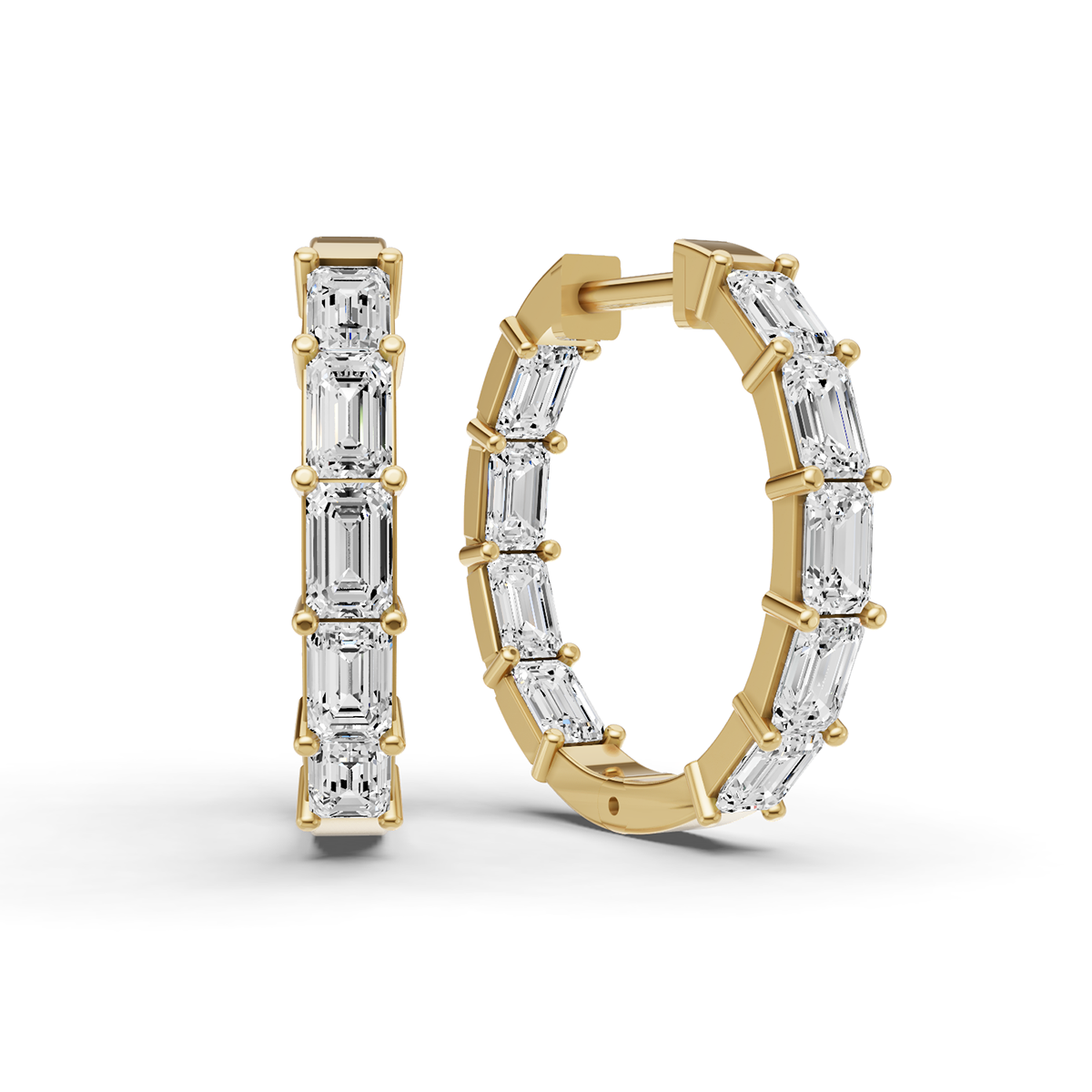 North-South Emerald 2 CTW Fancy Inside Out Hoop Earrings Lab Grown Diamonds