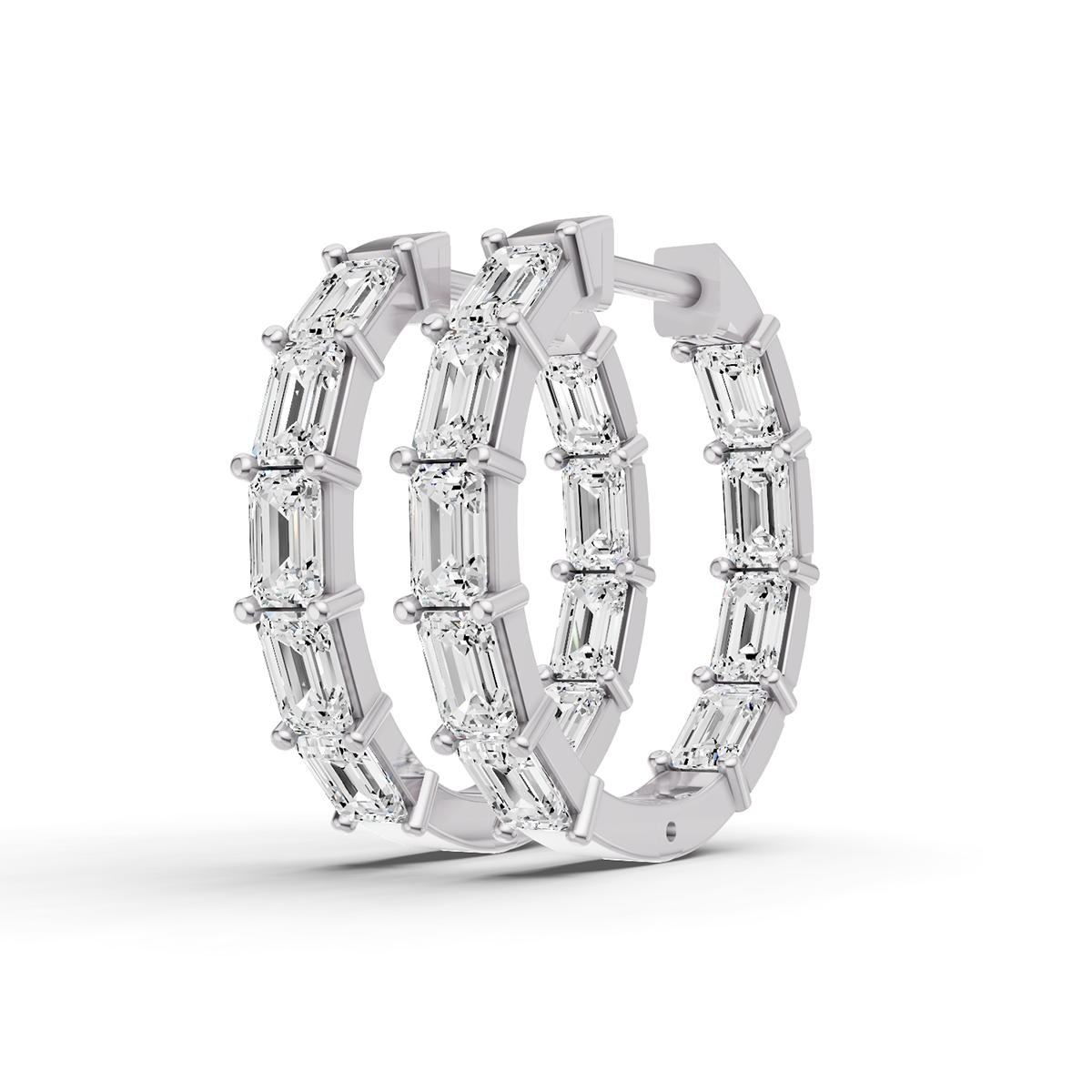 North-South Emerald 2 CTW Fancy Inside Out Hoop Earrings Lab Grown Diamonds