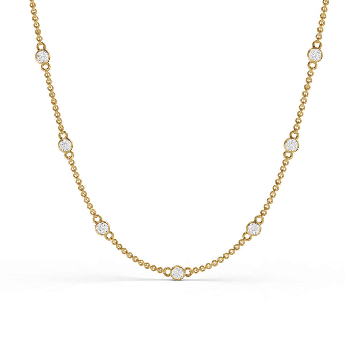 Lab Grown Diamond Station Necklace in 14 Karat Gold with Adjustable Chain