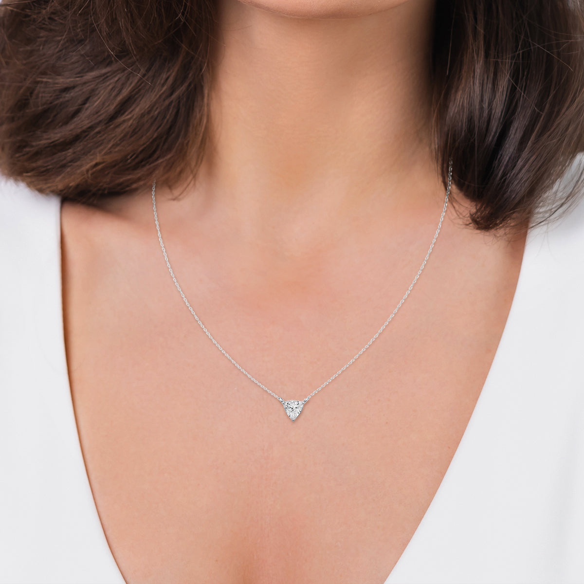 Trilliant Floating Solitaire Lab Grown Diamond Pendant in 14K Gold Prong Setting