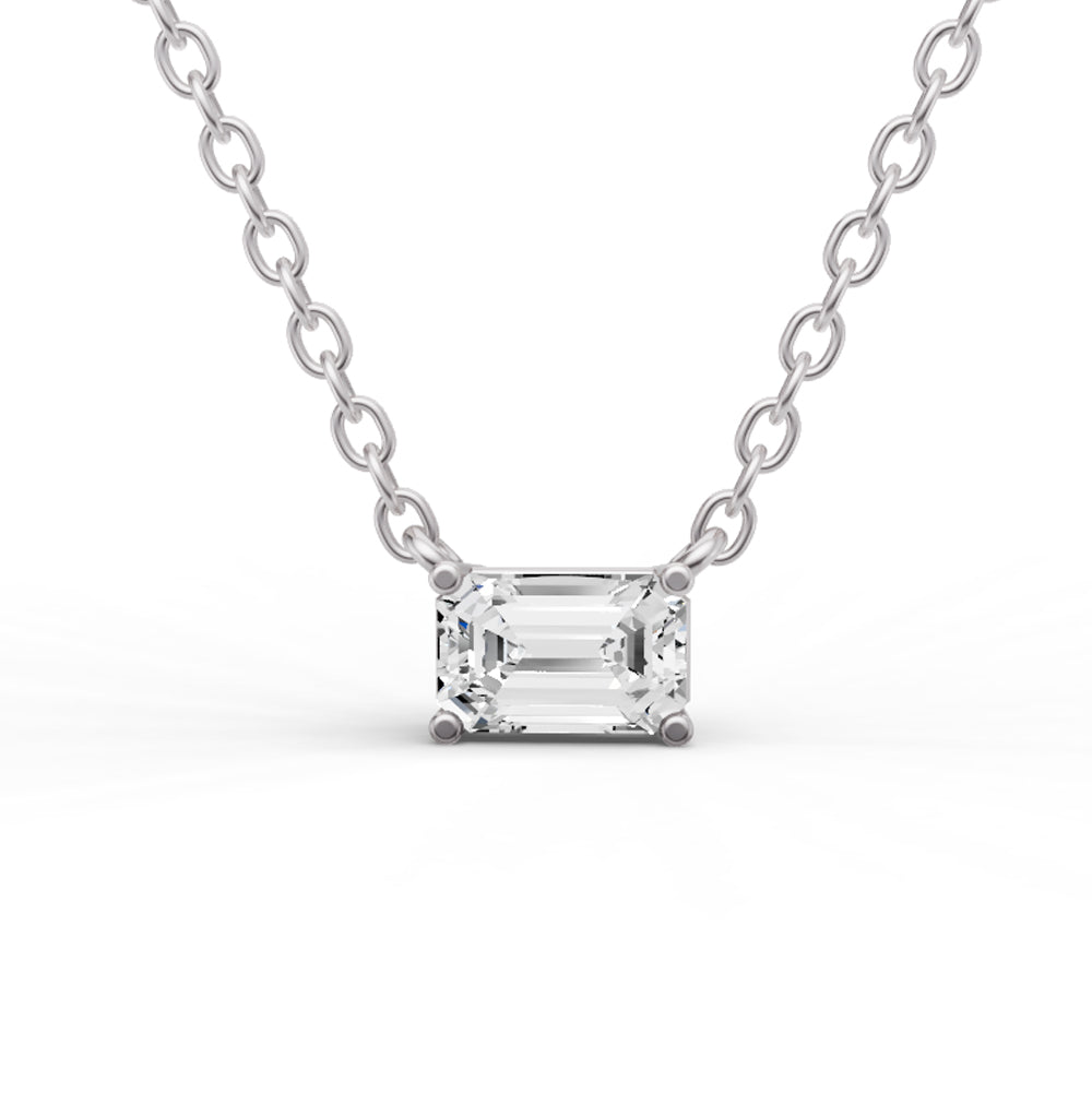 Emerald Floating Solitaire Lab Grown Diamond Pendant in 14K Gold Prong Setting