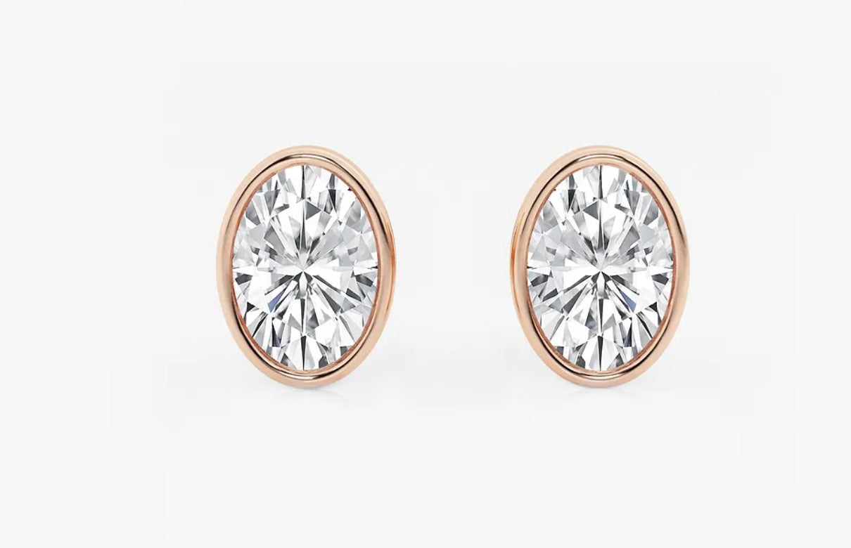 Oval Solitaire Lab Grown Diamond Bezel Studs