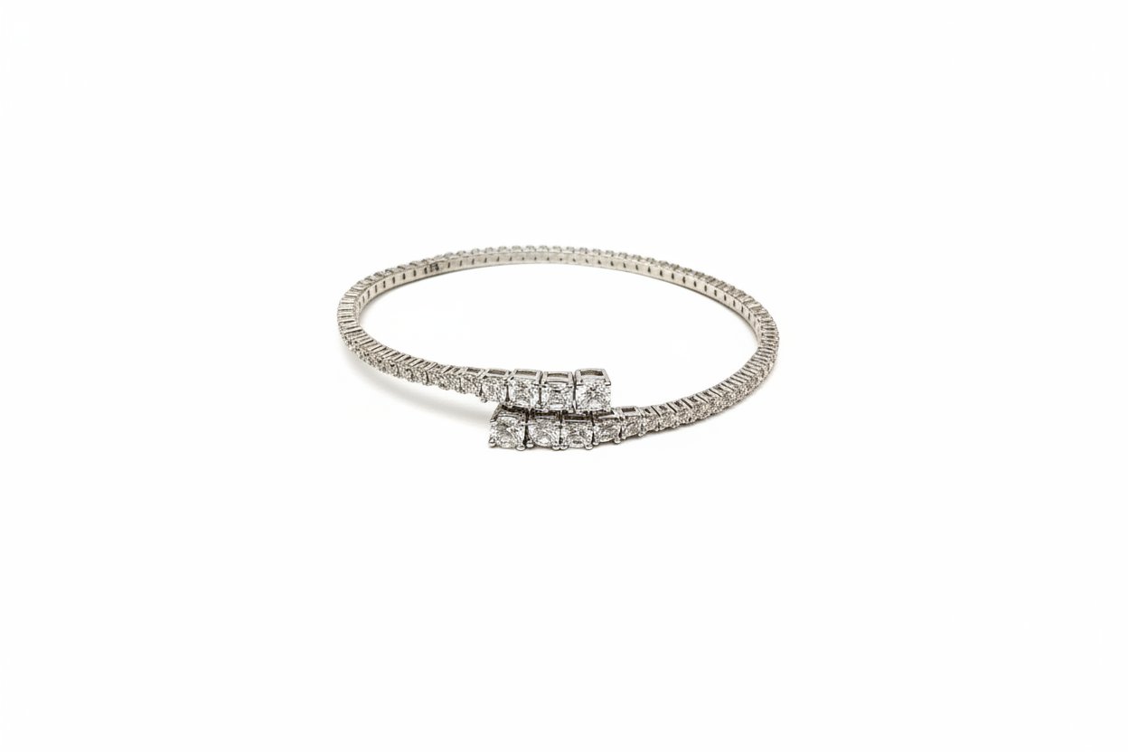 Diamond bracelet with geometric design on white background