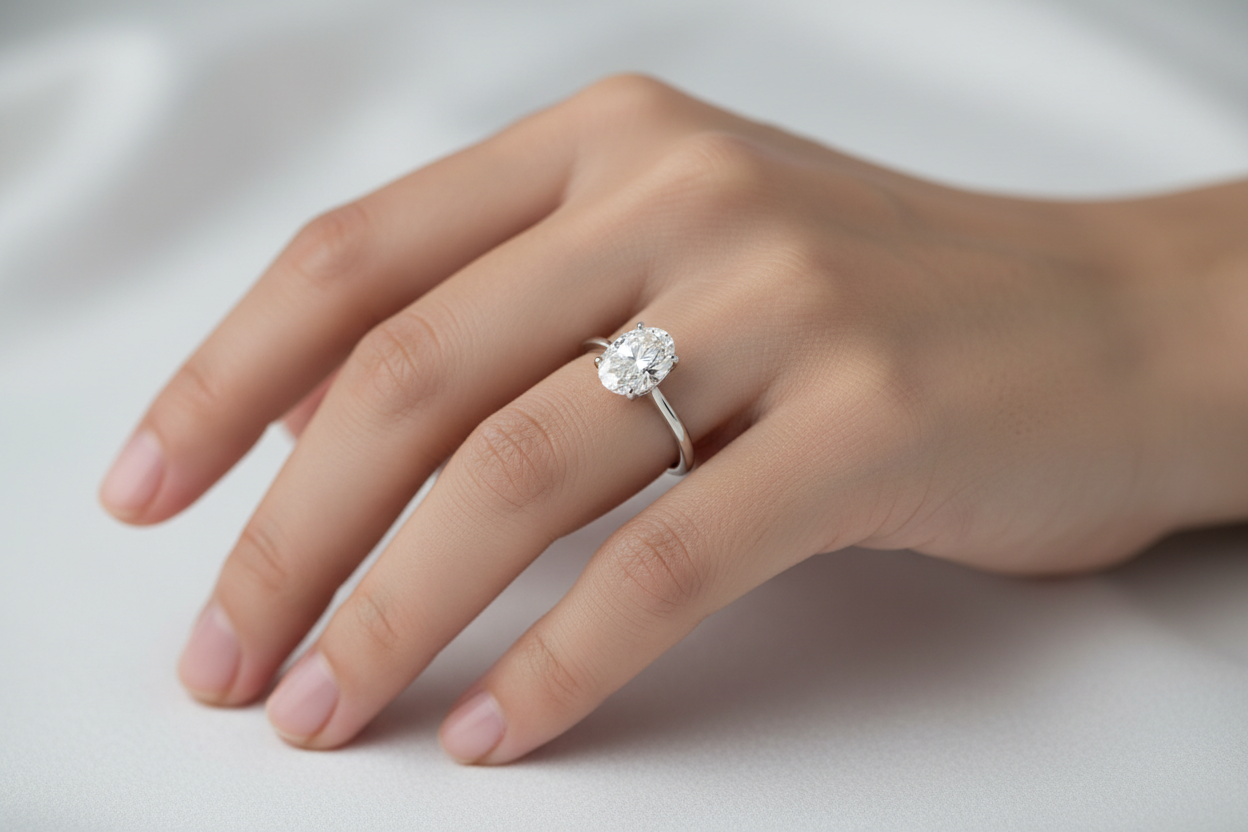 Oval Basket Solitaire Lab Grown Diamond in 14 Karat Gold