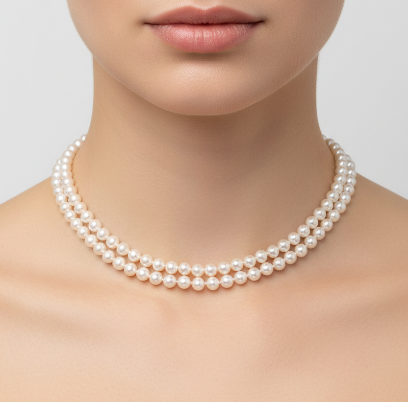 Double-Layered Pearl Necklace - Shorter Length