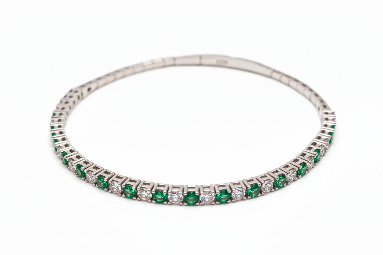 Emerald and CZ bracelet without clasp