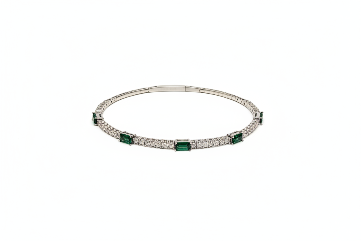 Silver Flexible Bangle with Cubic Zirconia and Color Gemstones
