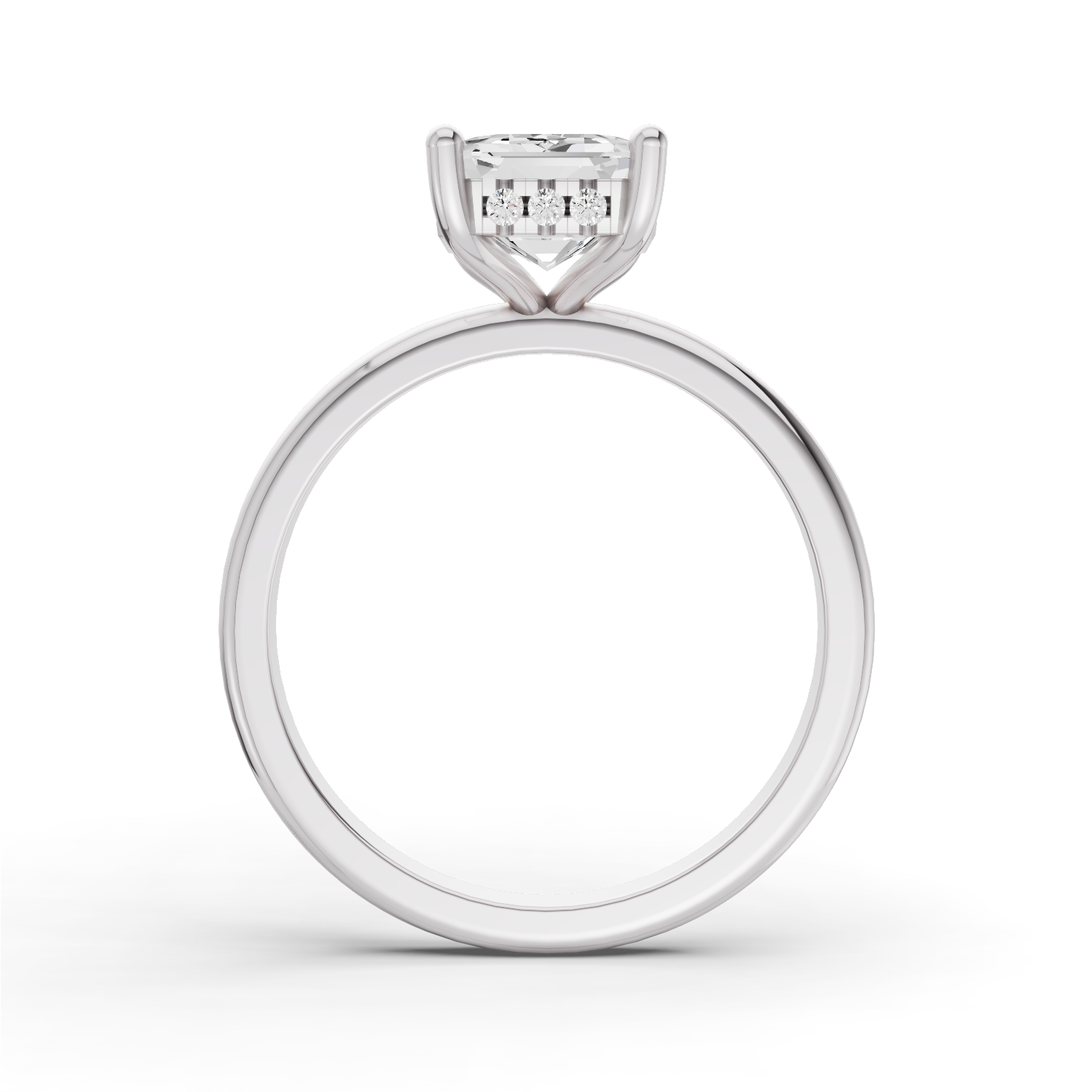 Emerald Hidden Halo Plain Shank Engagement Lab Grown Diamond Ring