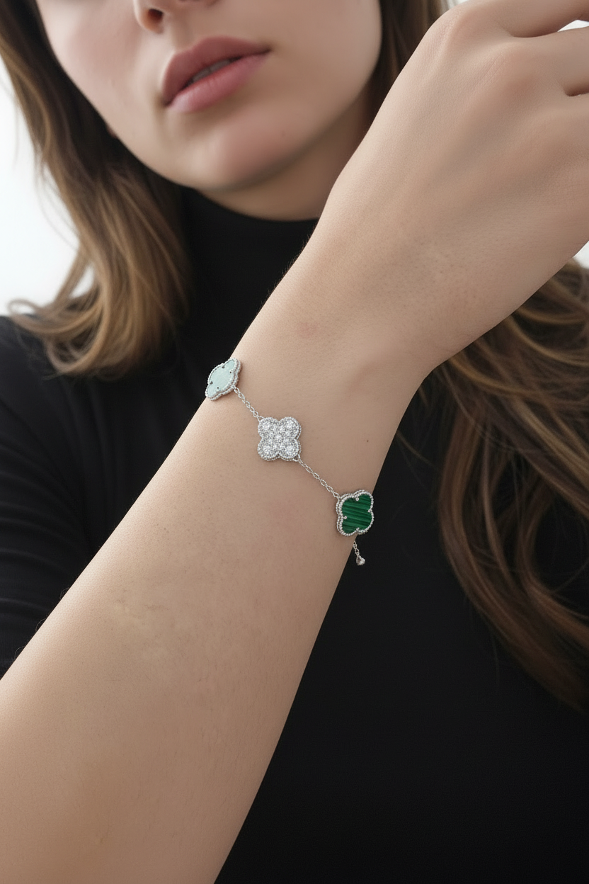 Green Malachite & Crystal Pavé Bracelet on Model - Clean
