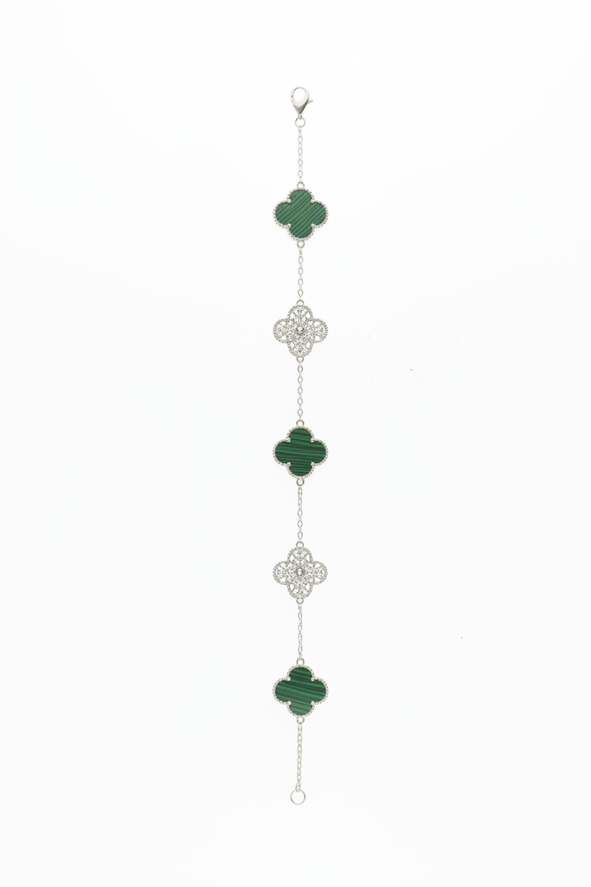 Green & Silver Clover Bracelet - Ultra Bright