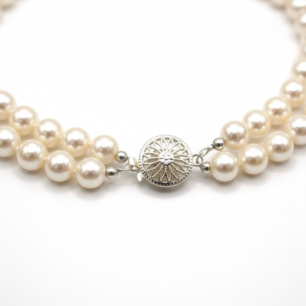 Double Layered 6.5-7.00mm White Cultured Freshwater Pearl Necklace AAA Quality