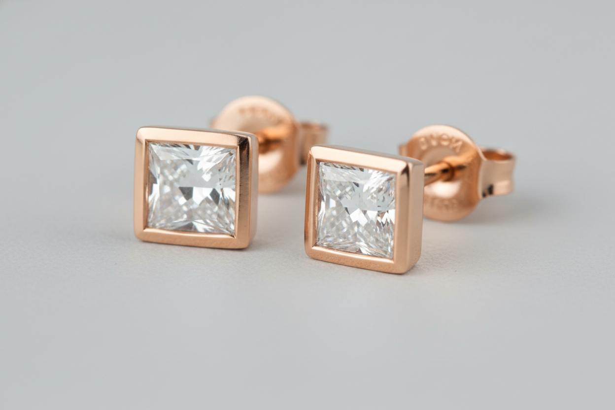 Princess Solitaire Lab Grown Diamond Bezel Studs