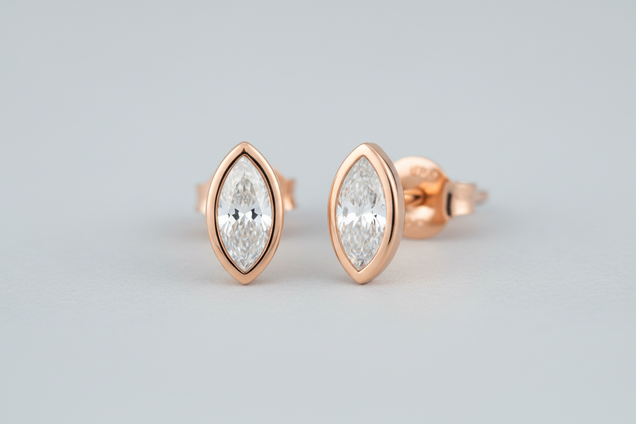 Marquise Solitaire Lab Grown Diamond Bezel Studs