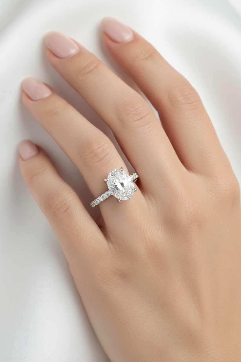 Oval Diamond Ring on Model