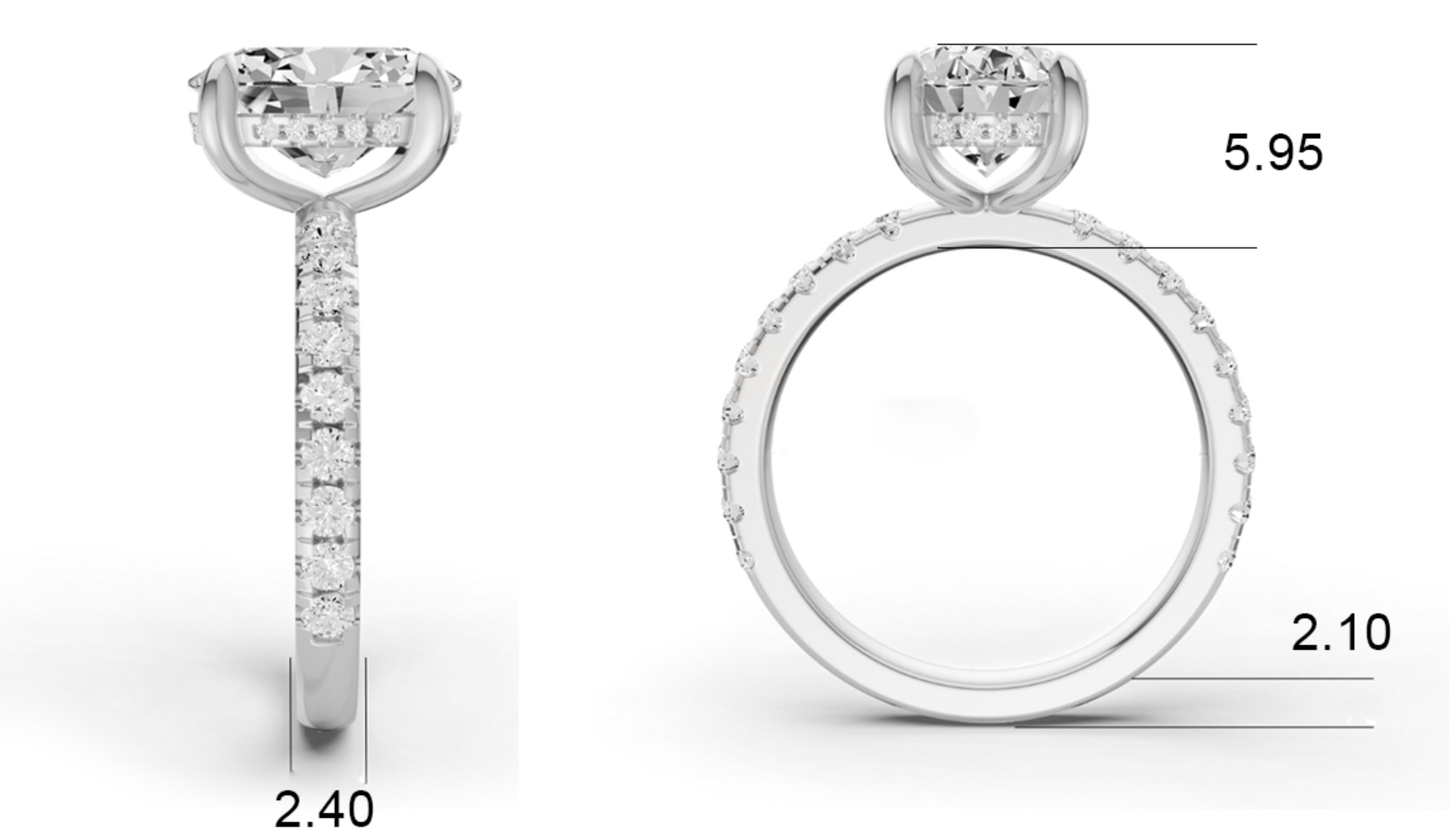 Oval Hidden Halo Engagement Lab Grown Diamond Ring with Diamonds on the Shank