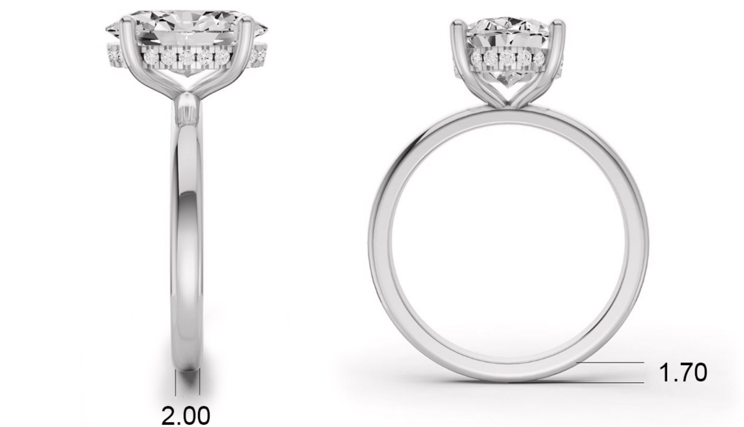 Oval Hidden Halo Plain Shank Engagement Lab Grown Diamond Ring