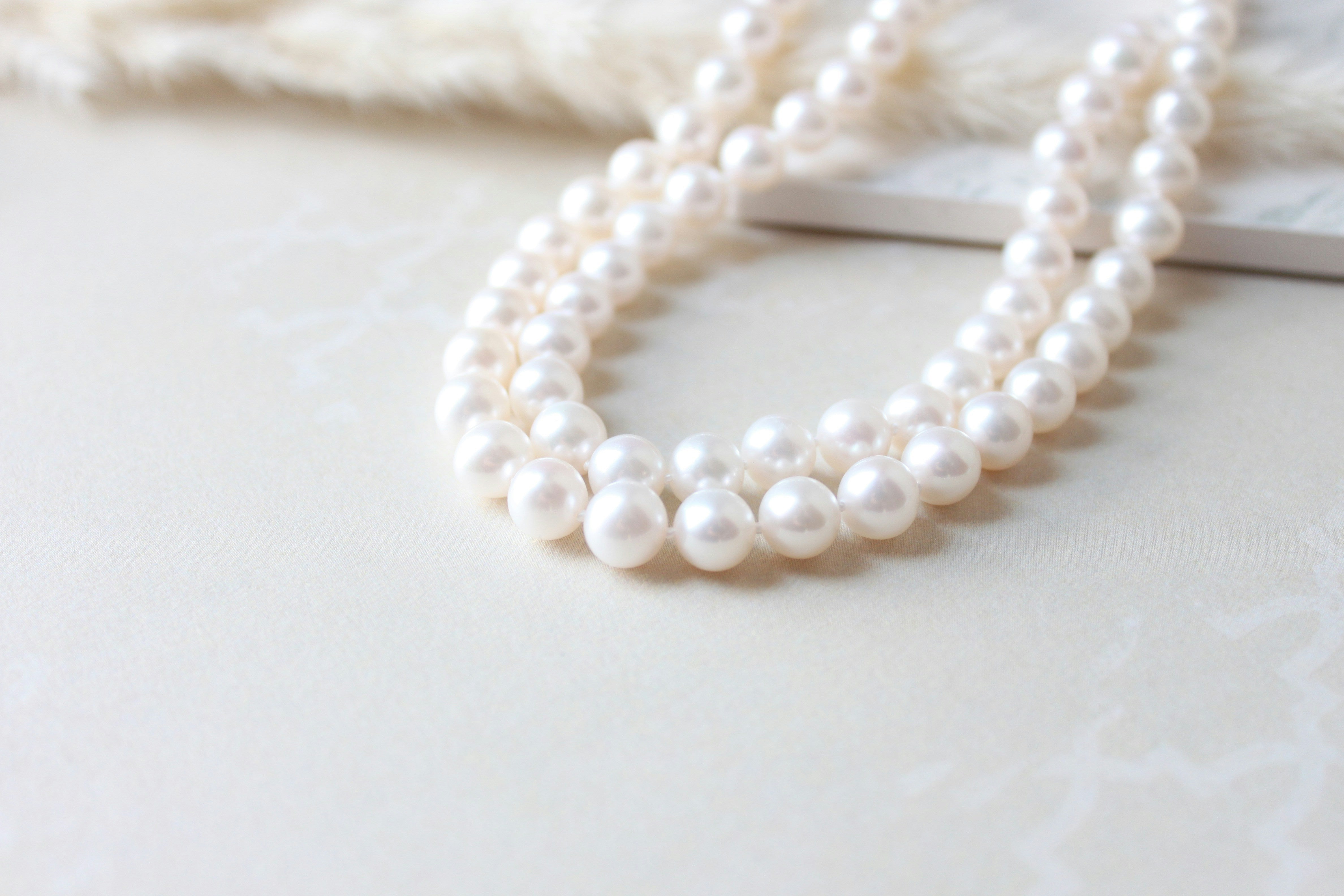 Double Layered 6.5-7.00mm White Cultured Freshwater Pearl Necklace AAA Quality