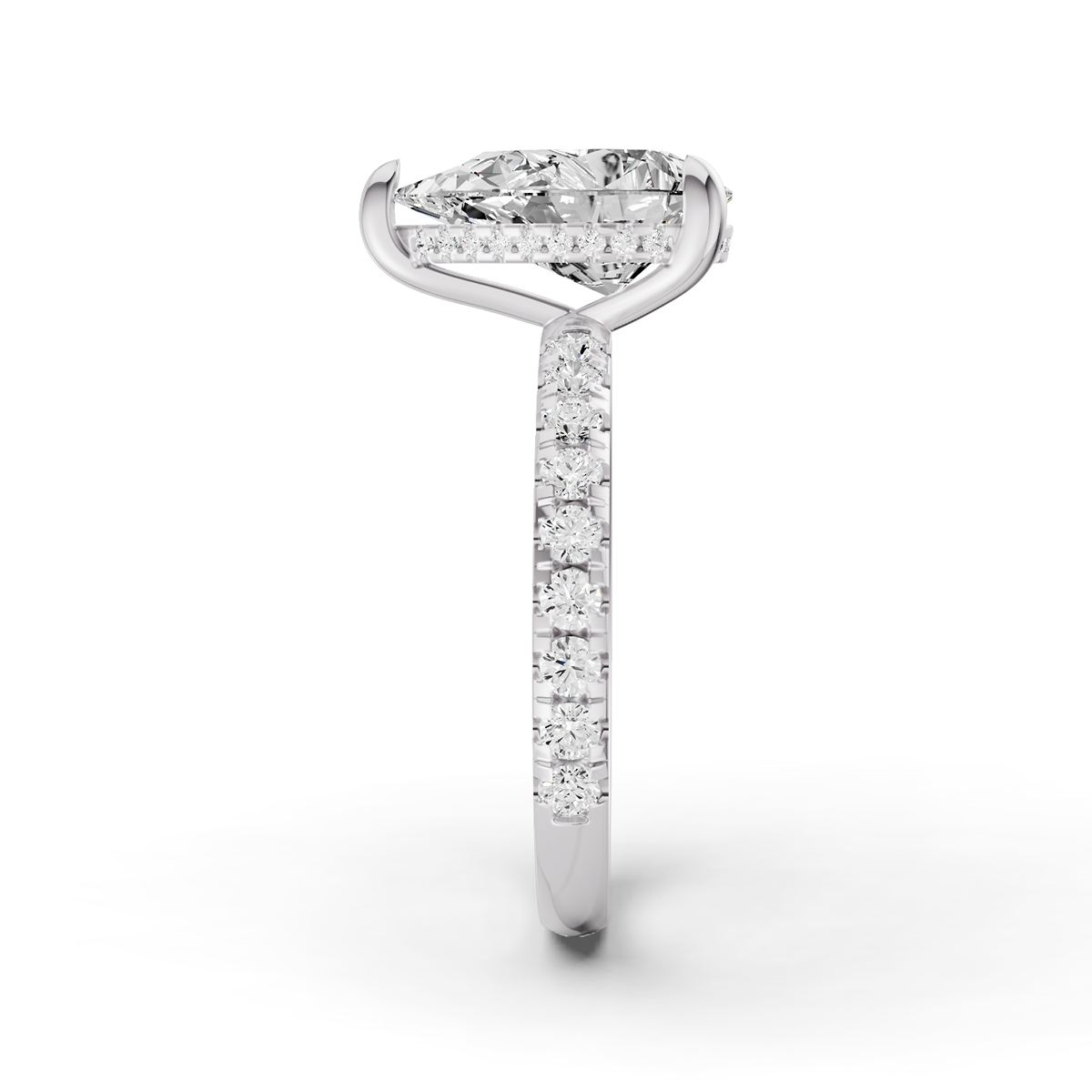 Pear Hidden Halo Engagement Lab Grown Diamond Ring with Diamonds on the Shank