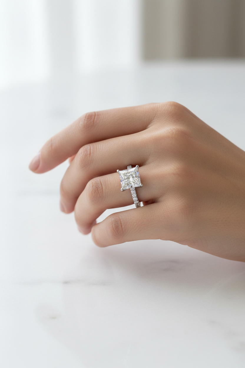 Princess Cut Diamond Ring on Model