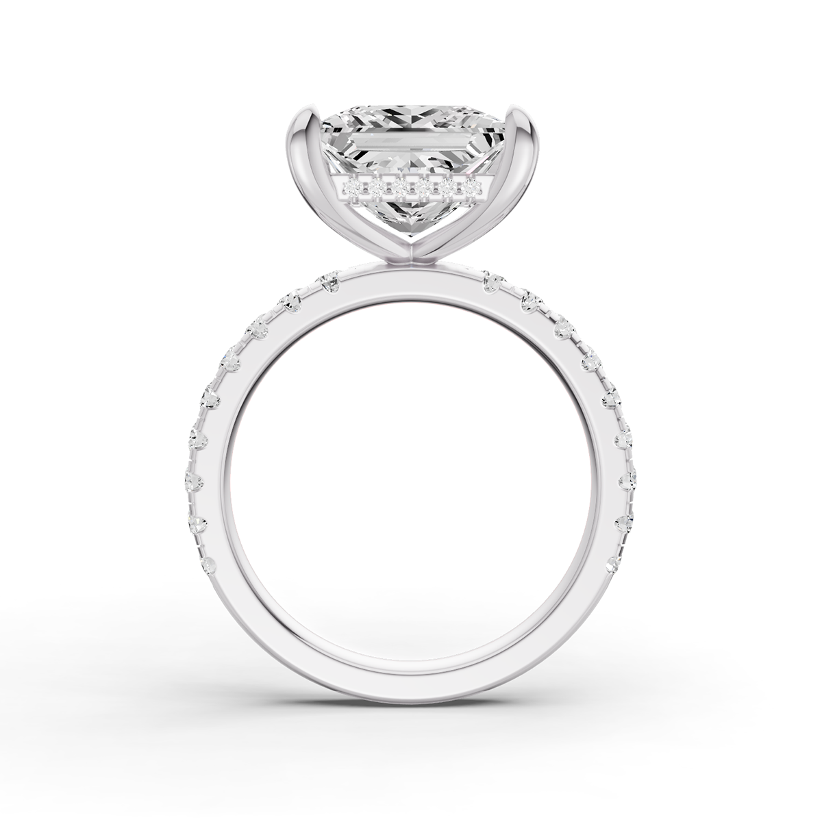 Princess Hidden Halo Engagement Lab Grown Diamond Ring with Diamonds on the Shank